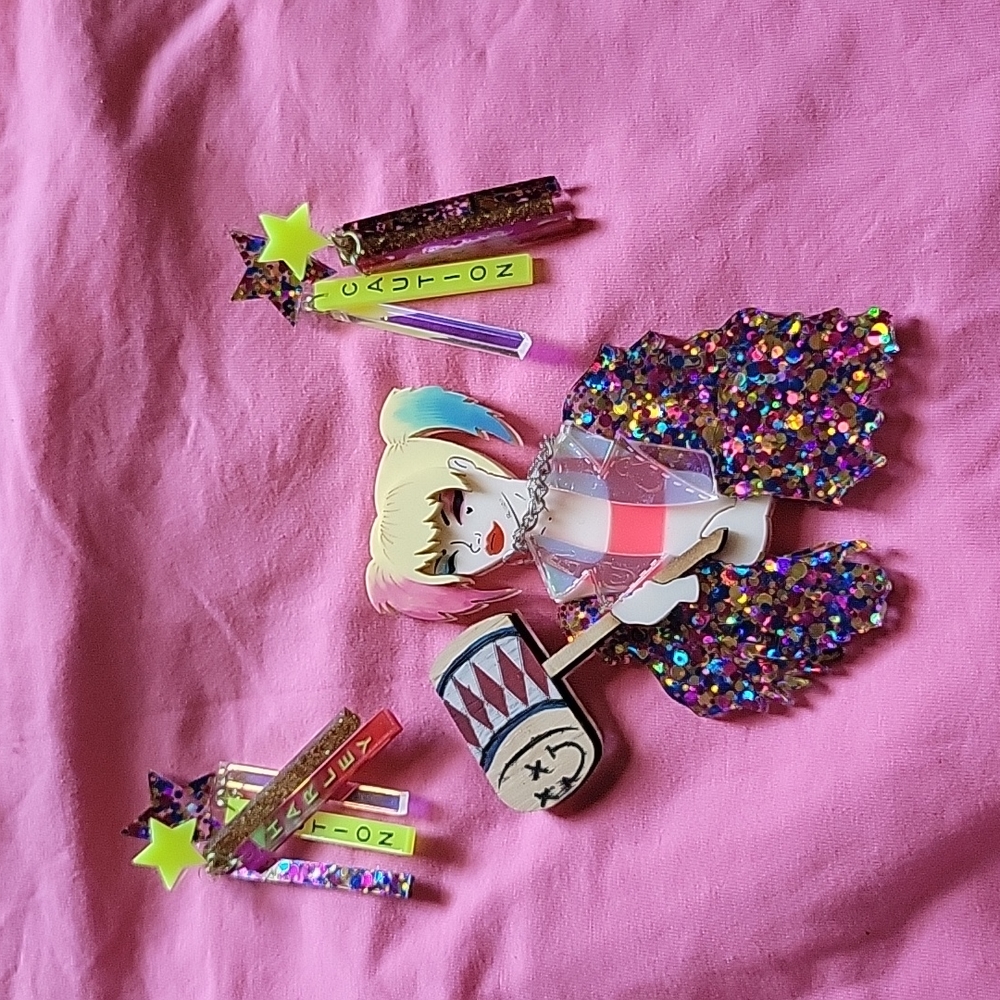 Harley Quinn acrylic brooch and matching earrings batman